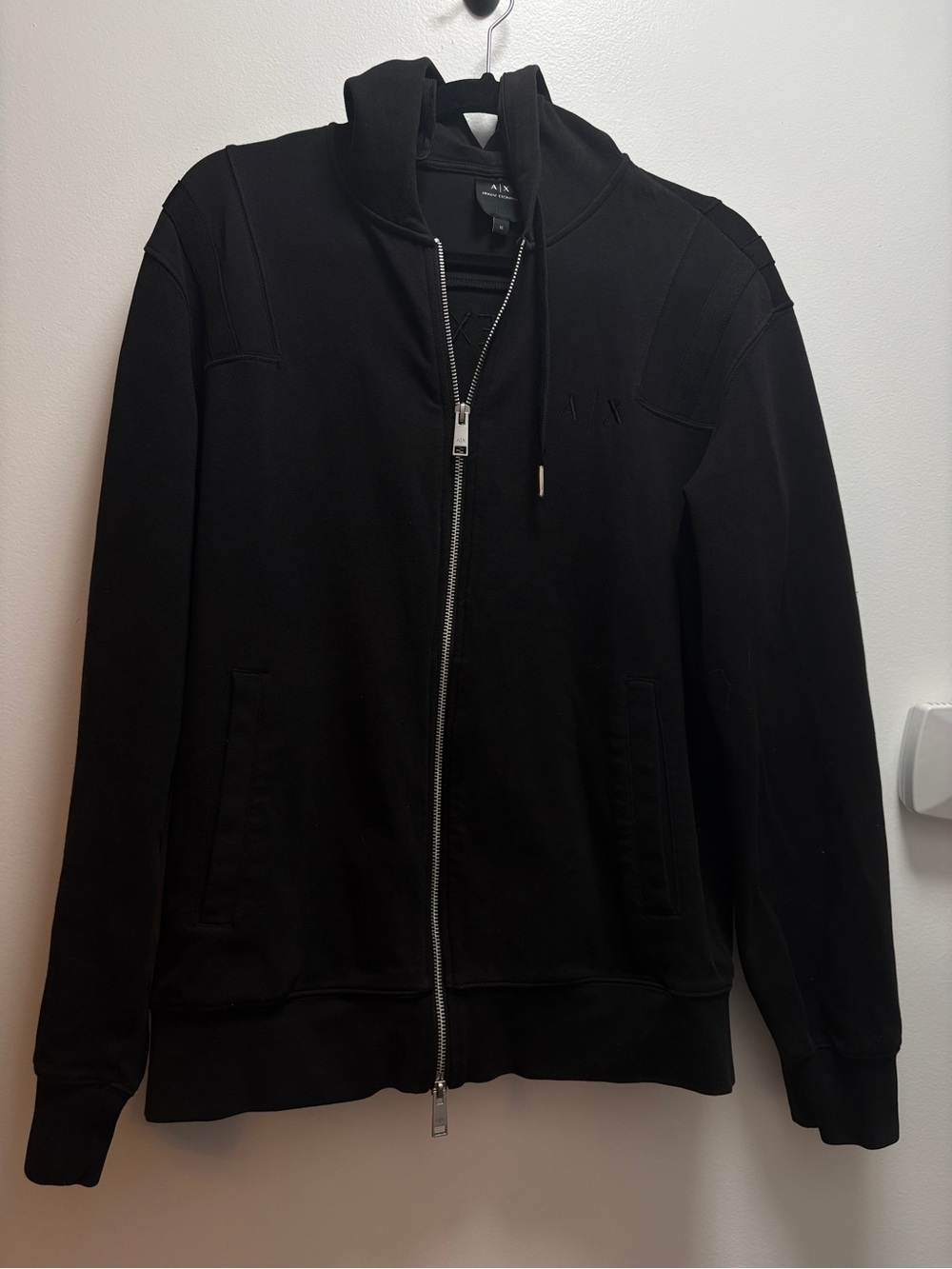 Armani Exchange Men's Black Zip-Up Hooded Sweater - Medium -Business Casual